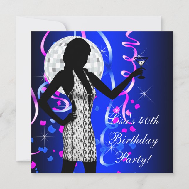 Invitation Fête d'anniversaire royale bleue pour femmes (Devant)