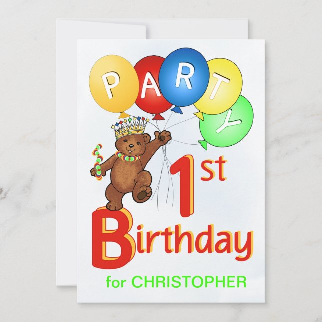 Invitation Fête d'anniversaire royale d'ours de nounours ?ère (Devant)