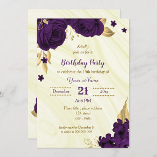 Invitation fête d'anniversaire royale violette or