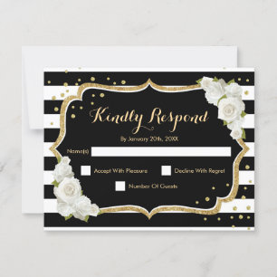 Invitation Fête d'anniversaire RSVP - Gold Black White Card