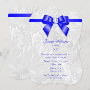 Invitation Fête d'anniversaire Ruban Bleu Diamant & Damassé