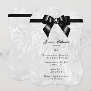 Invitation Fête d'anniversaire ruban et damas Diamond Black B