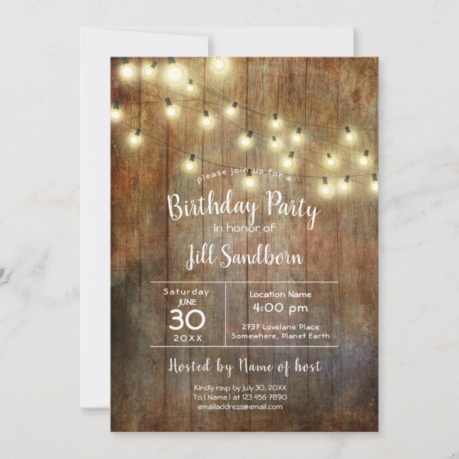 Invitation Fête d'anniversaire Rustic Wood & String (Devant)