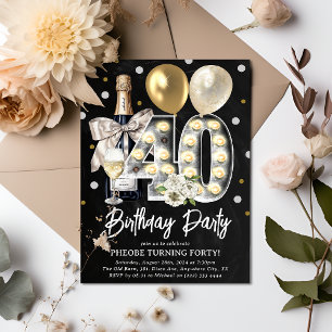 Invitation Fête d'anniversaire rustique de 40 ans pour adulte