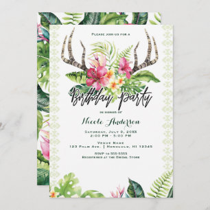 Invitation Fête d'anniversaire rustique de Boho Antler de