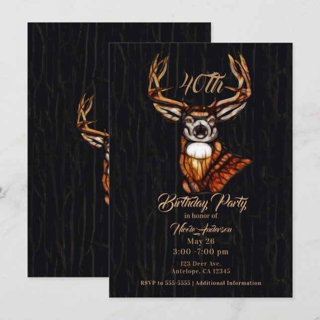 Invitation Fête d'anniversaire rustique de campagne Cerf en b (Devant / Derrière)