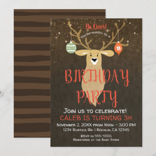 Invitation Fête d'anniversaire rustique de Noël avec cerfs