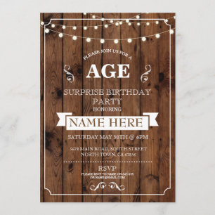 Invitation Fête d'anniversaire rustique de surprise tout