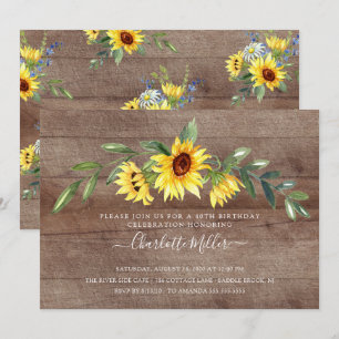Invitation Fête d'anniversaire rustique de tournesol jaune