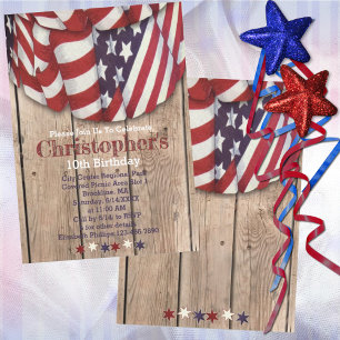 Invitation Fête d'anniversaire rustique patriotique rouge bla