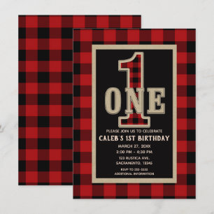 Invitation Fête d'anniversaire rustique rouge et noir à carre