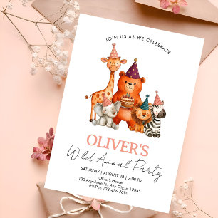 Invitation Fête d'anniversaire Safari Animaux Sauvages