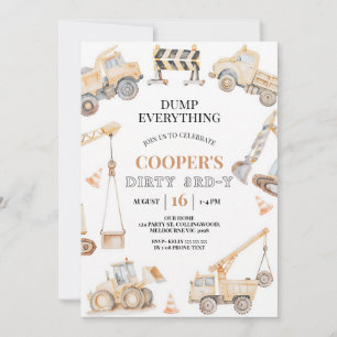 Invitation Fête d'anniversaire sale 3 ans garçon Construction