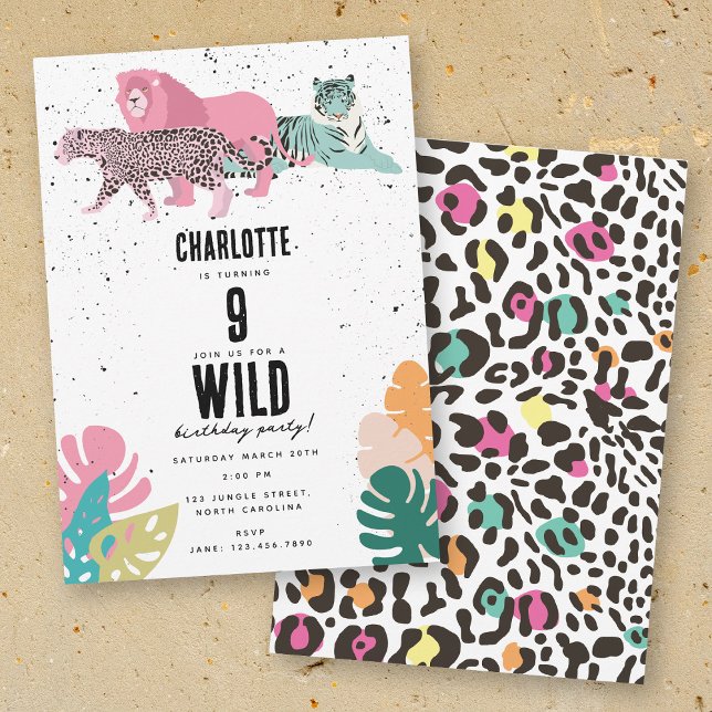 Invitation Fête d'anniversaire sauvage Jungle Animaux Anniver (Wild Birthday Party Jungle Animals Kids Birthday Invitation)