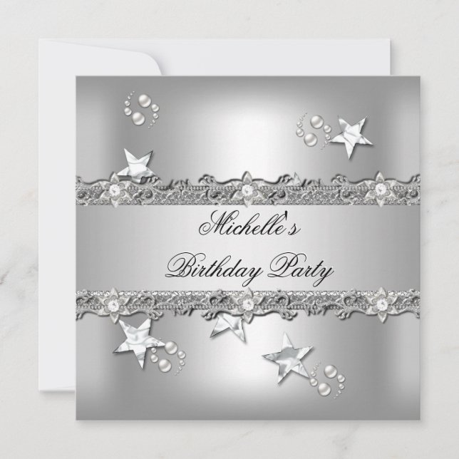 Invitation Fête d'anniversaire Silver Grey Pearl Diamond (Devant)