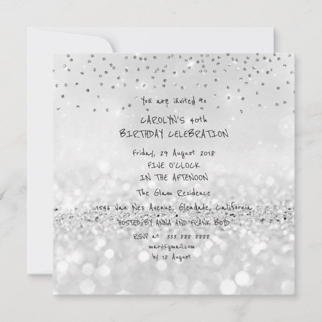 Invitation Fête d'anniversaire Silver Parties scintillant gri (Devant)