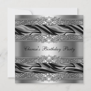 Invitation Fête d'anniversaire Silver Zebra Diamond