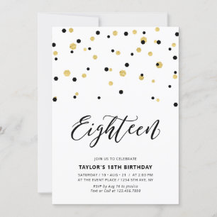 Invitation Fête d'anniversaire simple 18 ans Black & Gold