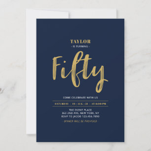 Invitation Fête d'anniversaire simple Navy & Or 50 ans