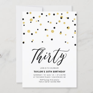 Invitation Fête d'anniversaire simple noir et or trente 30 an