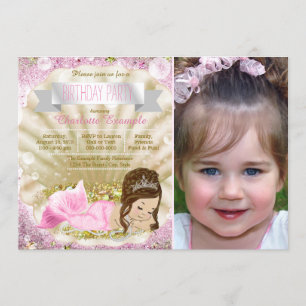 Invitation Fête d'anniversaire sirène rose pour filles