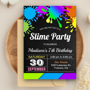 Invitation Fête d'anniversaire Slime Arc-en-ciel Coloré
