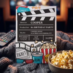Invitation Fête d'anniversaire soirée cinéma pour garçons