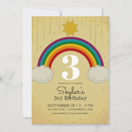 Invitation Fête d'anniversaire Soleil Arc-en-ciel Jaune Or