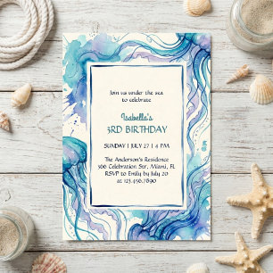 Invitation Fête d'anniversaire sous la mer avec méduses dans