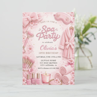 Invitation Fête d'anniversaire Spa Rose Aquarelle