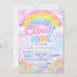Invitation Fête d'anniversaire Sparkle Rainbow Cloud Nine