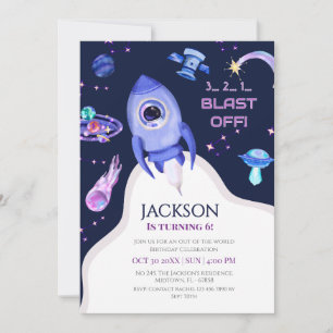 Invitation Fête d'anniversaire spatiale pour garçons Fusée 6è