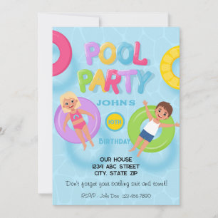Invitation Fête d'anniversaire Splash Bash pour enfants Pisci