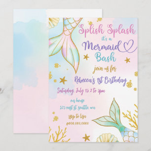 Invitation Fête d'anniversaire Splash Bash Sirène