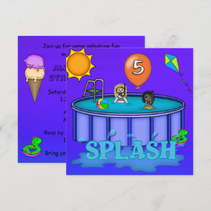 Invitation Fête d'anniversaire "Splash" Piscine 5 ans