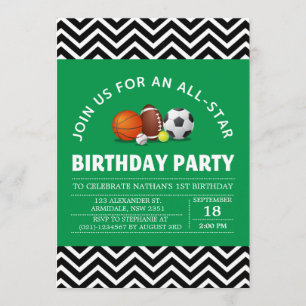 Invitation Fête d'anniversaire sportive personnalisée et étoi