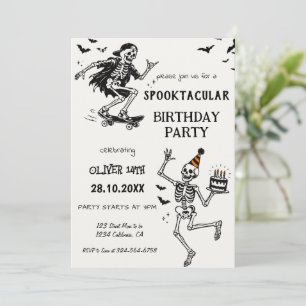 Invitation Fête d'anniversaire squelette d'Halloween Spooktac