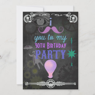 Invitation Fête d'anniversaire Steampunk tableau noir