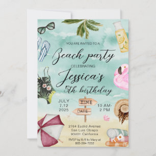 Invitation Fête d'anniversaire sur la plage en été