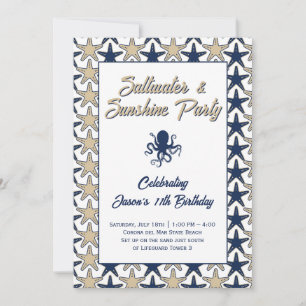 Invitation Fête d'anniversaire sur la plage Salée et Ensoleil