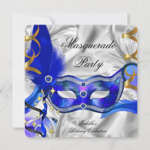 Invitation Fête d'anniversaire sur le thème de bal masqué Ble