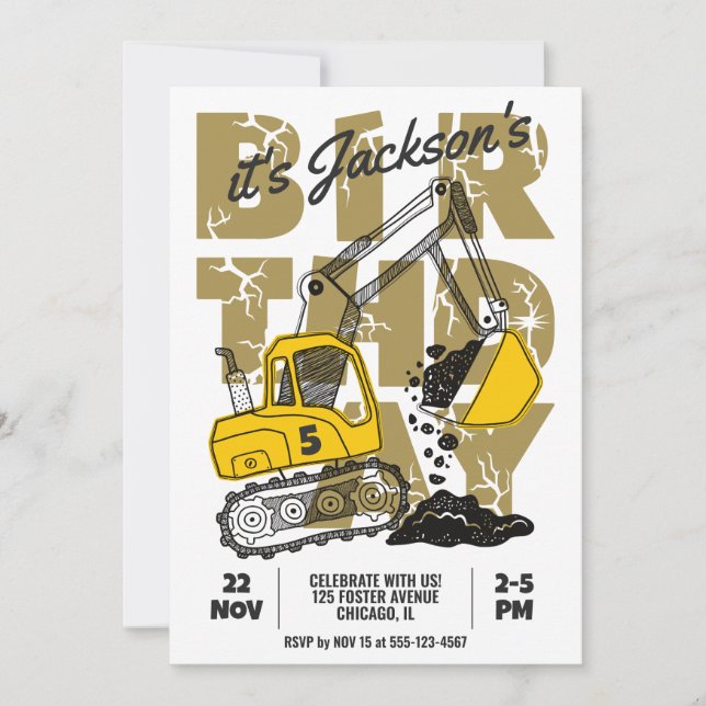 Invitation Fête d'anniversaire sur le thème de la constructio (Devant)