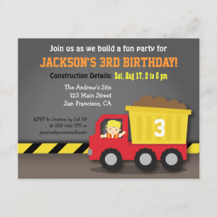 Invitation Fête d'anniversaire sur le thème de la constructio