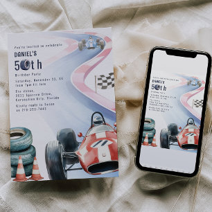 Invitation Fête d'anniversaire sur le thème de la course pour