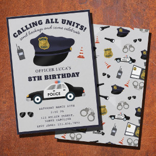 Invitation Fête d'anniversaire sur le thème de la police Poli