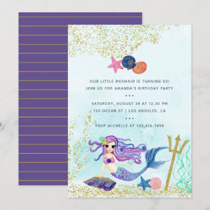 Invitation Fête d'anniversaire sur le thème de la sirène aux