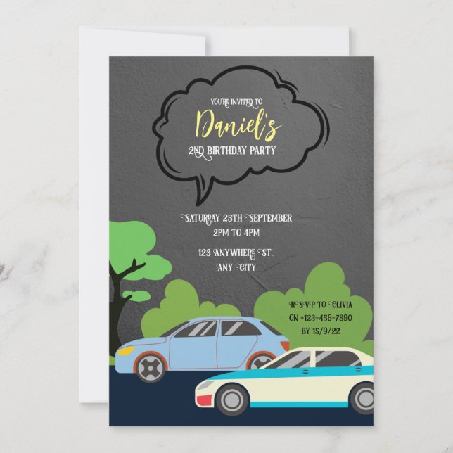 Invitation Fête d'anniversaire sur le thème des Cars (Devant)