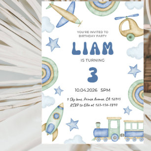 Invitation Fête d'anniversaire sur le thème des transports po