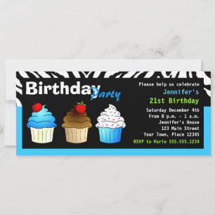 Invitation Fête d'anniversaire sur mesure Aqua Blue Zebra - C
