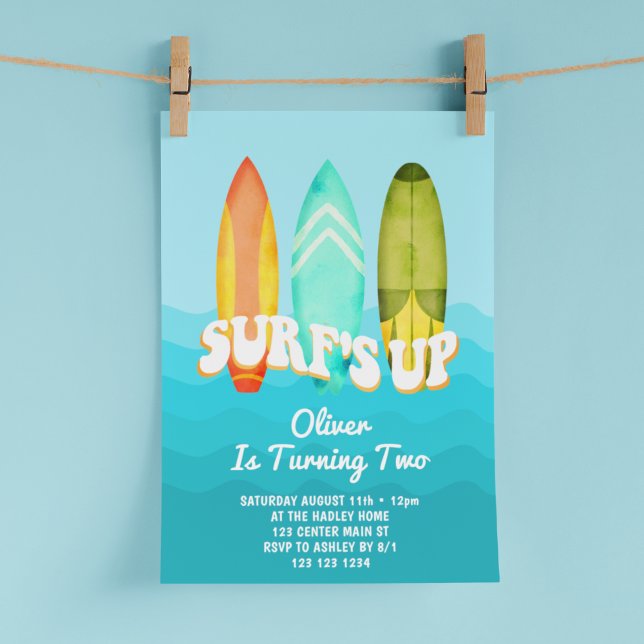 Invitation Fête d'anniversaire Surfs Up Surfboard Kids 2ème a (Créateur téléchargé)
